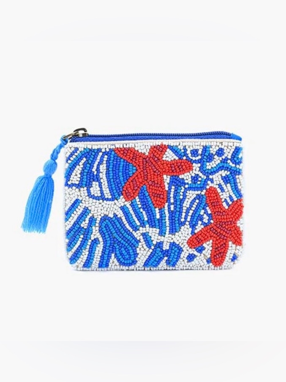 America & Beyond Beaded Starfish Coin Pouch - Blue & Red